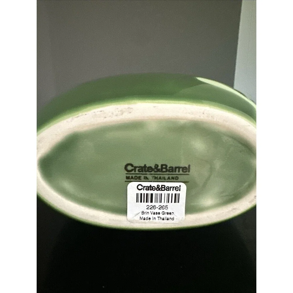 Crate and Barrel Brin Green Vase Floral Modern Decor NWT